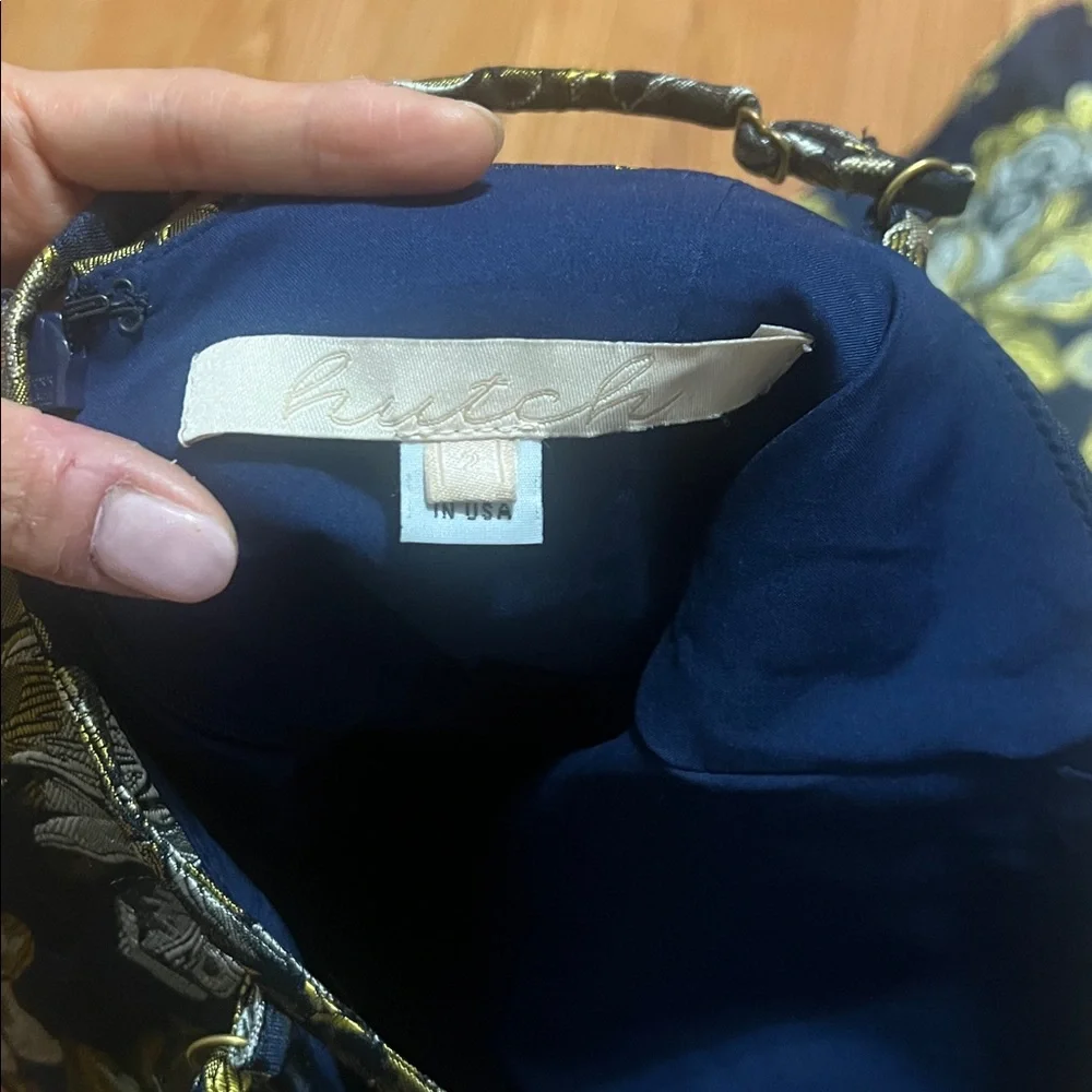 Hutch (Anthropologie) cocktail Dress in blue with gold and silver floral design - Picture 4 of 4
